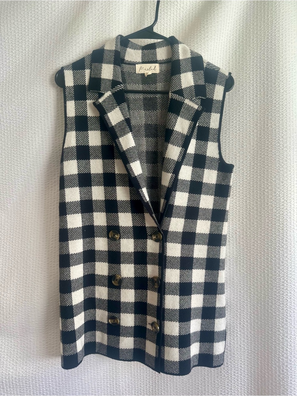 Marled Black White Buffalo Plaid Double Breasted Sweater Vest Women’s Medium